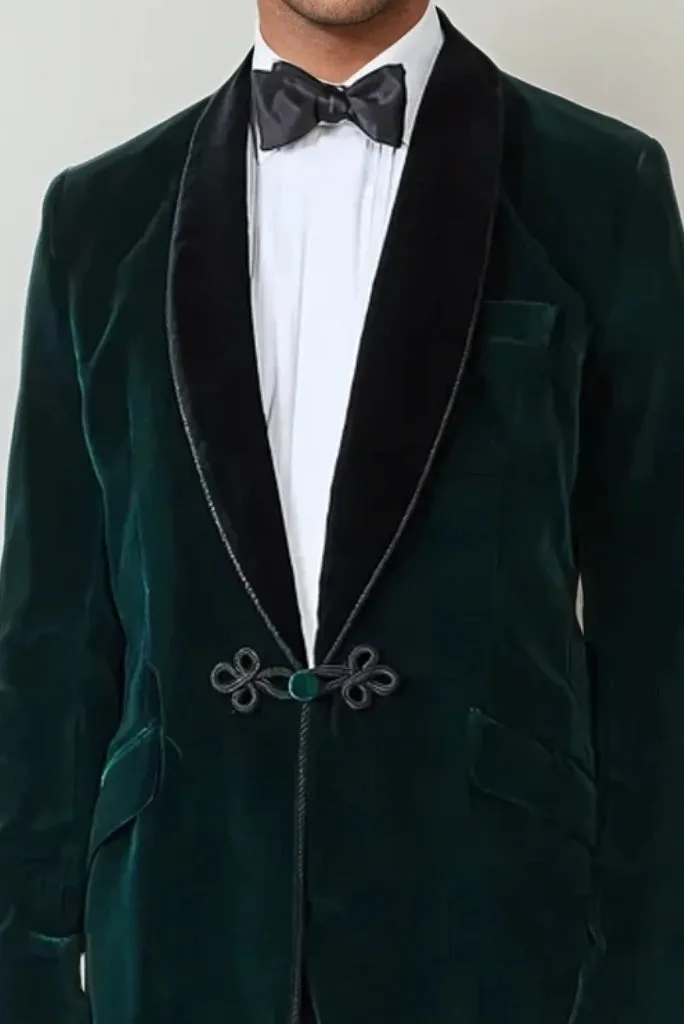 Men Green Smoking Jacket Velvet Smoking Dinner Coat For Men Winter Wear Stylish Designer Coat Winter Outwear