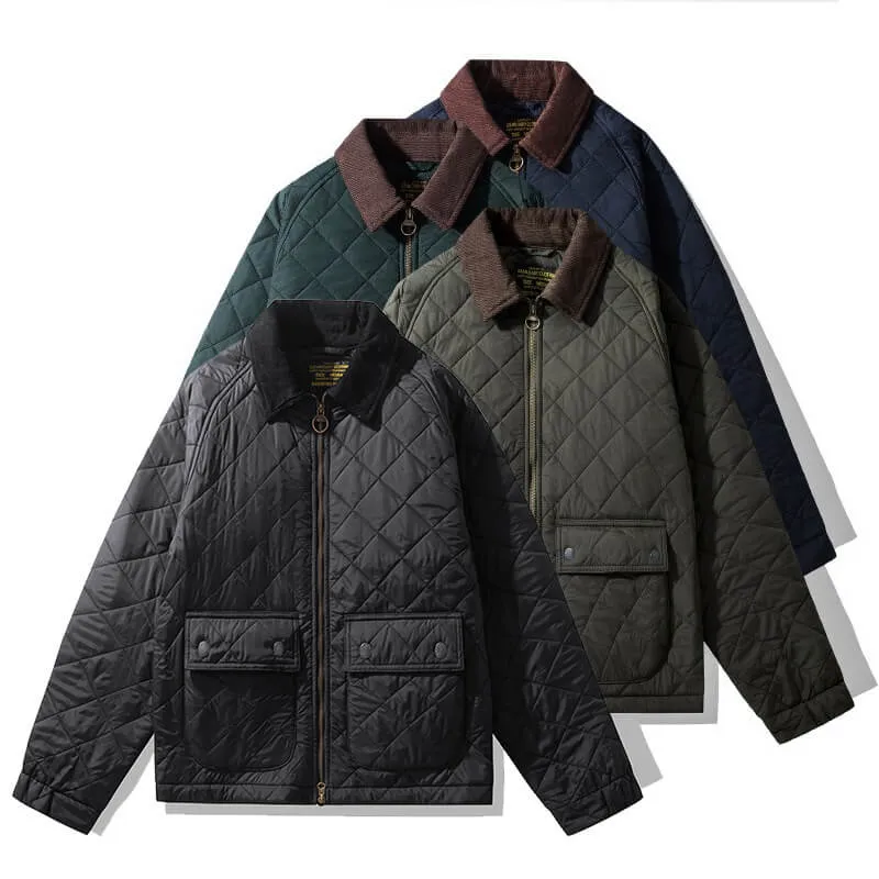 Men's Argyle Quilted Jacket Corduroy Collar