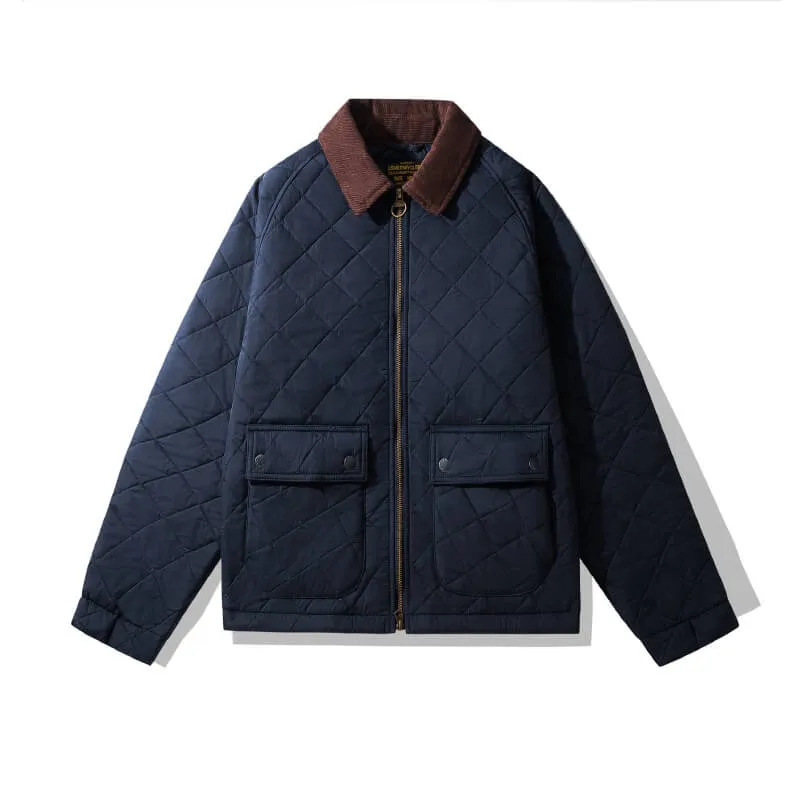 Men's Argyle Quilted Jacket Corduroy Collar