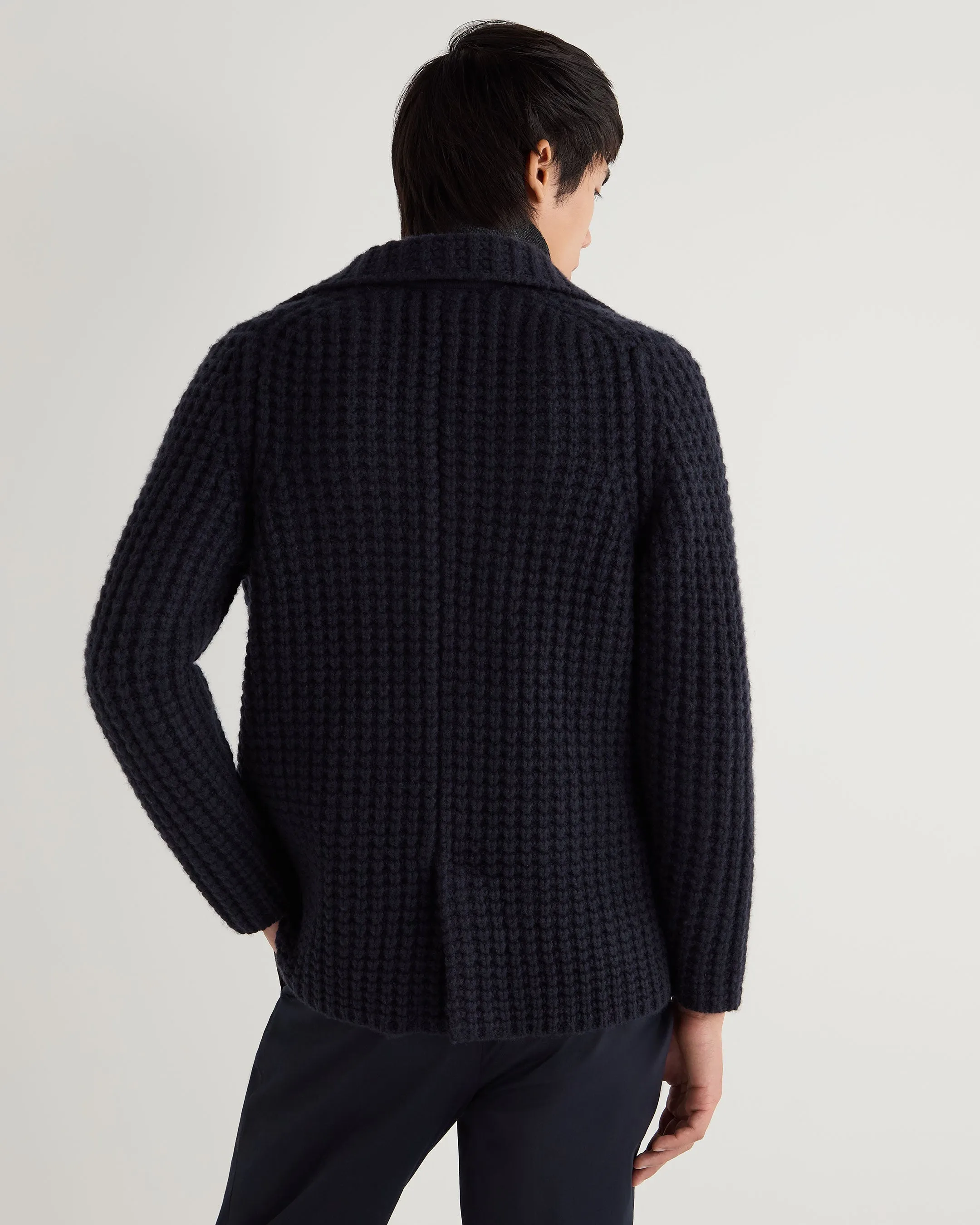 Men's Chunky Moss Stitch Cashmere Blazer Navy Blue