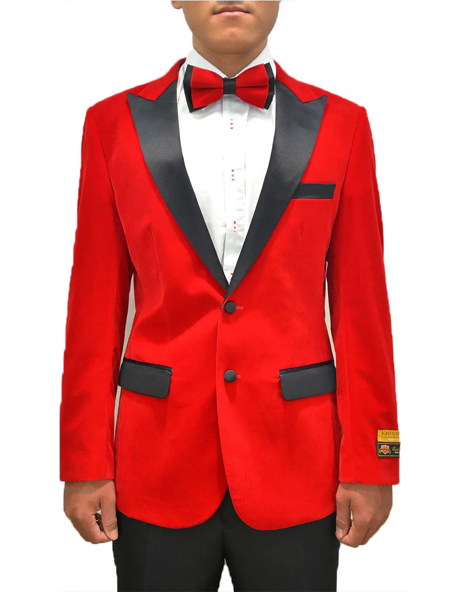 Mens Classic Satin Velvet Tuxedo Dinner Jacket in Red