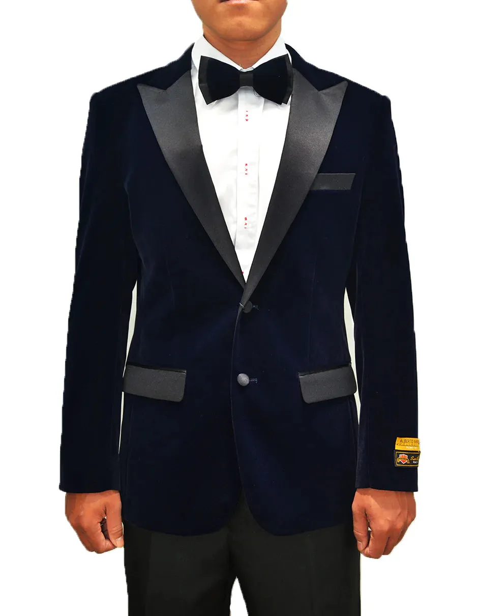 Mens Classic Velvet Fabric Tuxedo Dinner Jacket in Navy