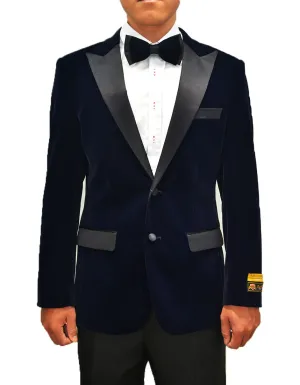 Mens Classic Velvet Fabric Tuxedo Dinner Jacket in Navy