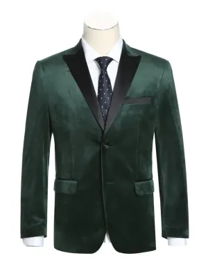 Mens Classic Velvet Smoking Jacket Tuxedo Dinner Jacket in Dark Hunter Green