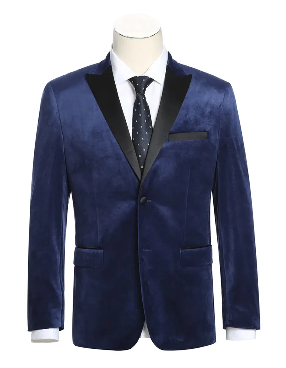 Mens Classic Velvet Tuxedo Dinner Jacket in Dark Navy Blue