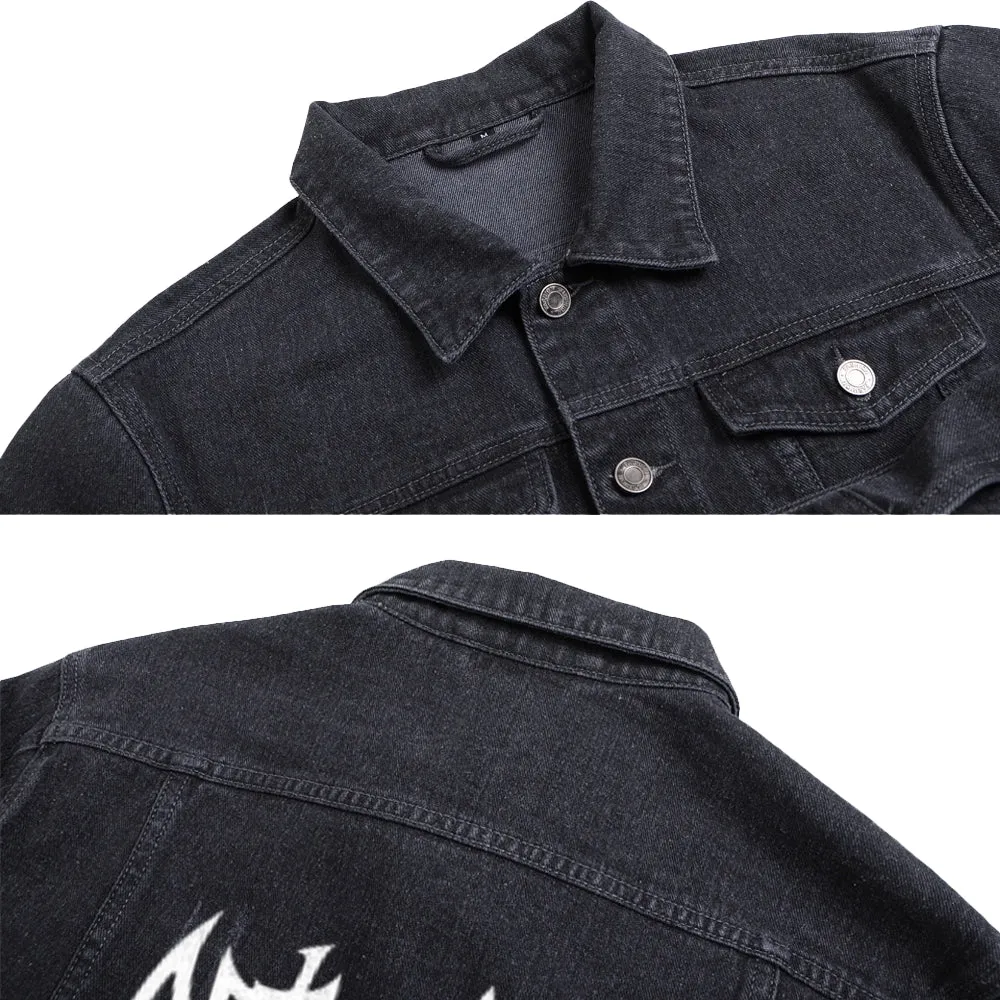 Mens Darkness Graphic Button Up Denim Jacket