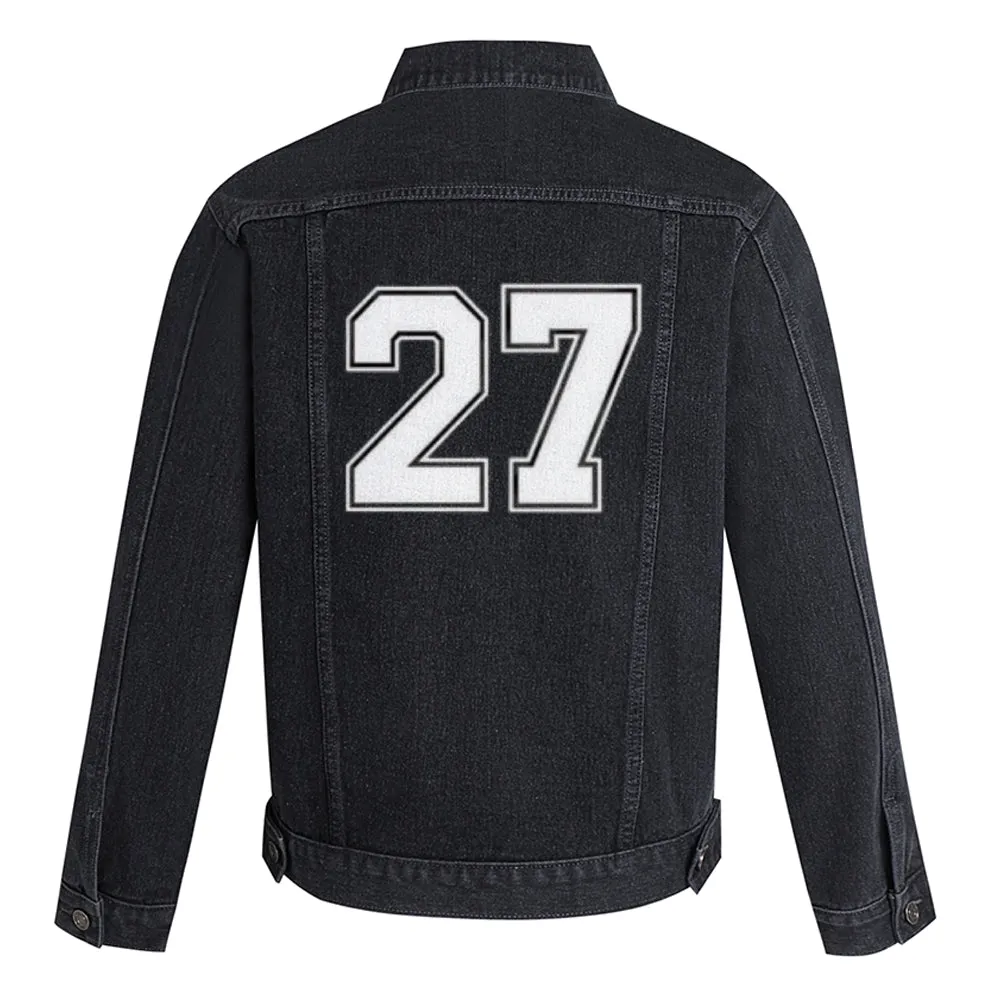 Mens Lucky Number 27 Graphic Button Up Denim Jacket