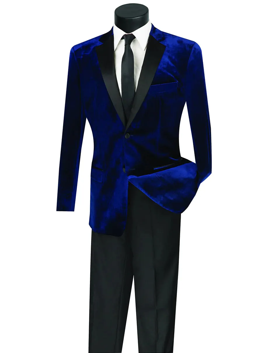 Mens Velvet Two Button Notch Tuxedo in Navy Blue