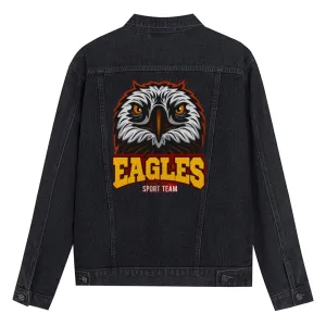 Mens Vintage Cartoon Prints EAGLES SPORT TEAM Denim Jacket