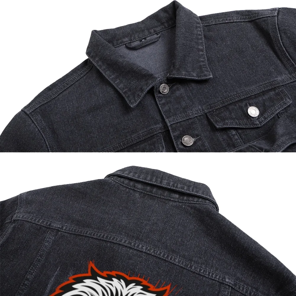 Mens Vintage Cartoon Prints EAGLES SPORT TEAM Denim Jacket