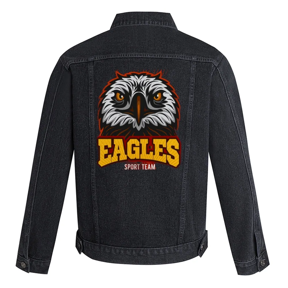 Mens Vintage Cartoon Prints EAGLES SPORT TEAM Denim Jacket