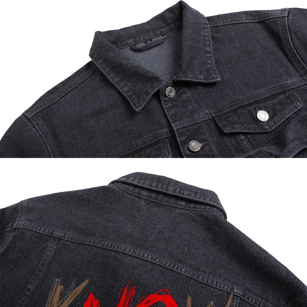 Mens Vintage KNOW JESUS KNOW PEACE Graphic Denim Jacket