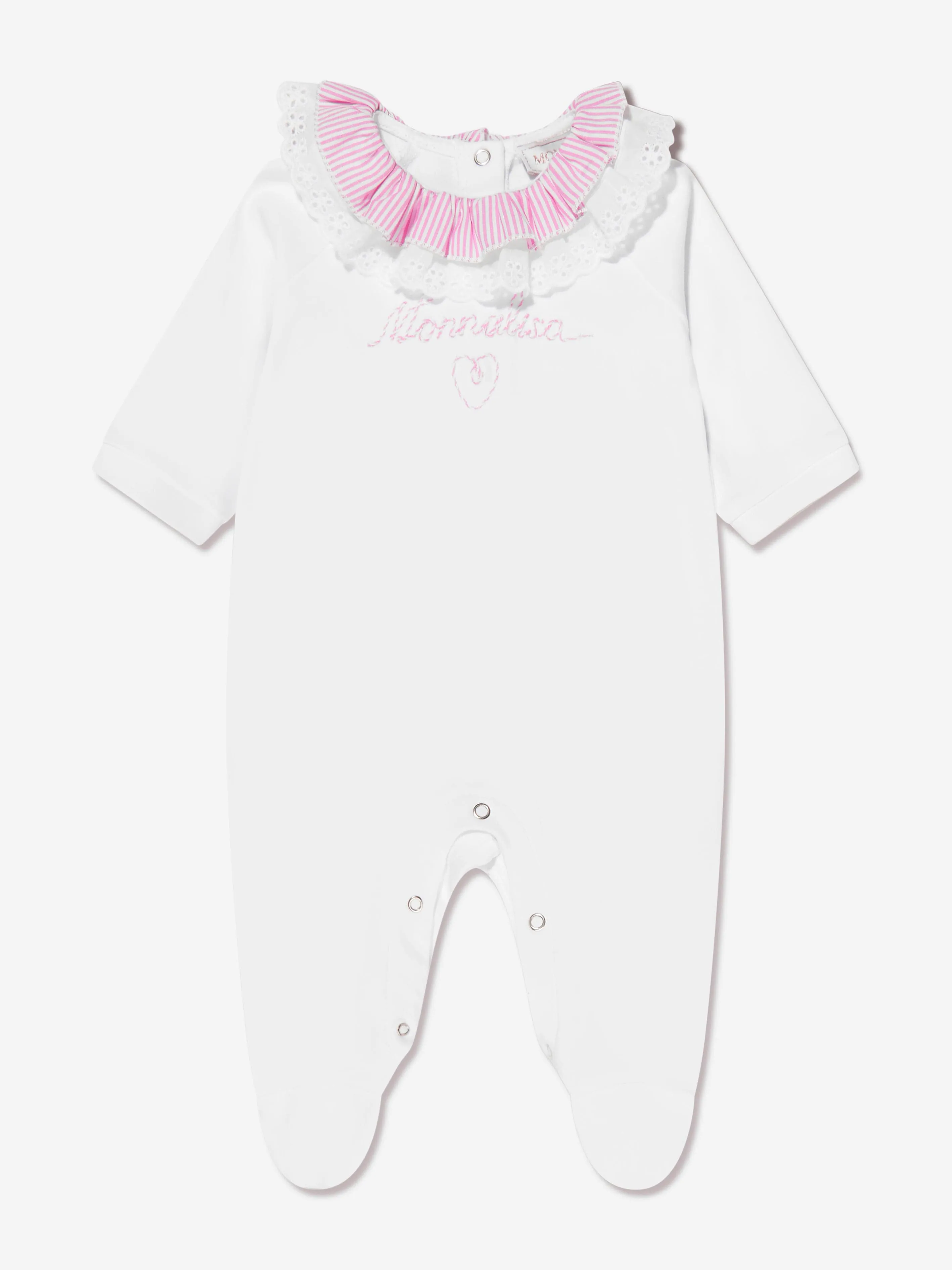 Monnalisa Baby Girls Ruffle Collar Babygrow in White