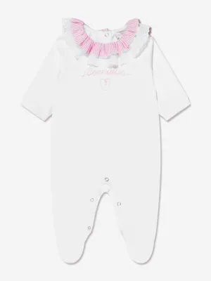 Monnalisa Baby Girls Ruffle Collar Babygrow in White