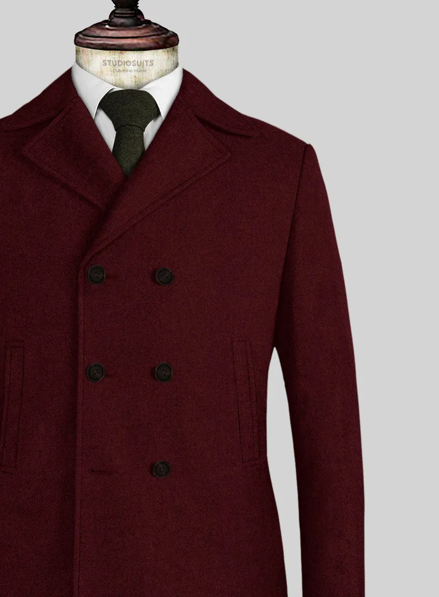 Naples Dark Scarlet Tweed Pea Coat