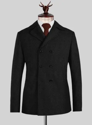 Naples Wide Herringbone Charcoal Tweed Pea Coat