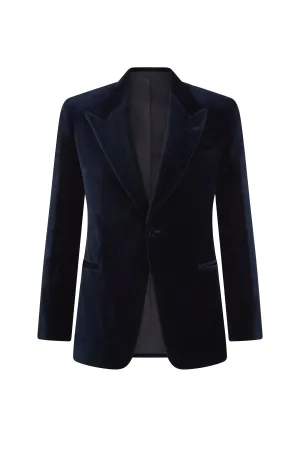 Navy Velvet Single Breasted Cocktail Jacket