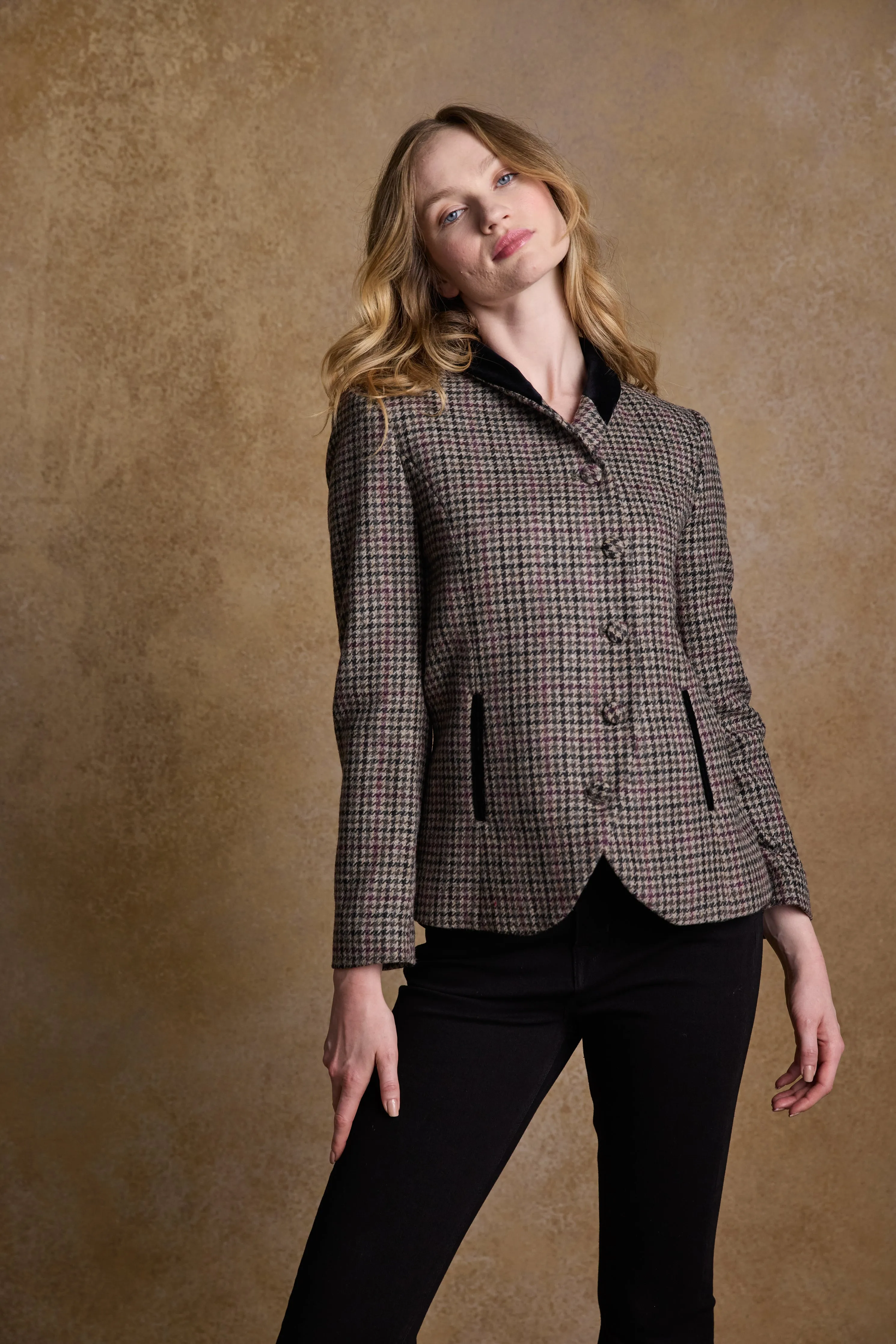 Nicole Tweed Jacket - Plum Hacking Check