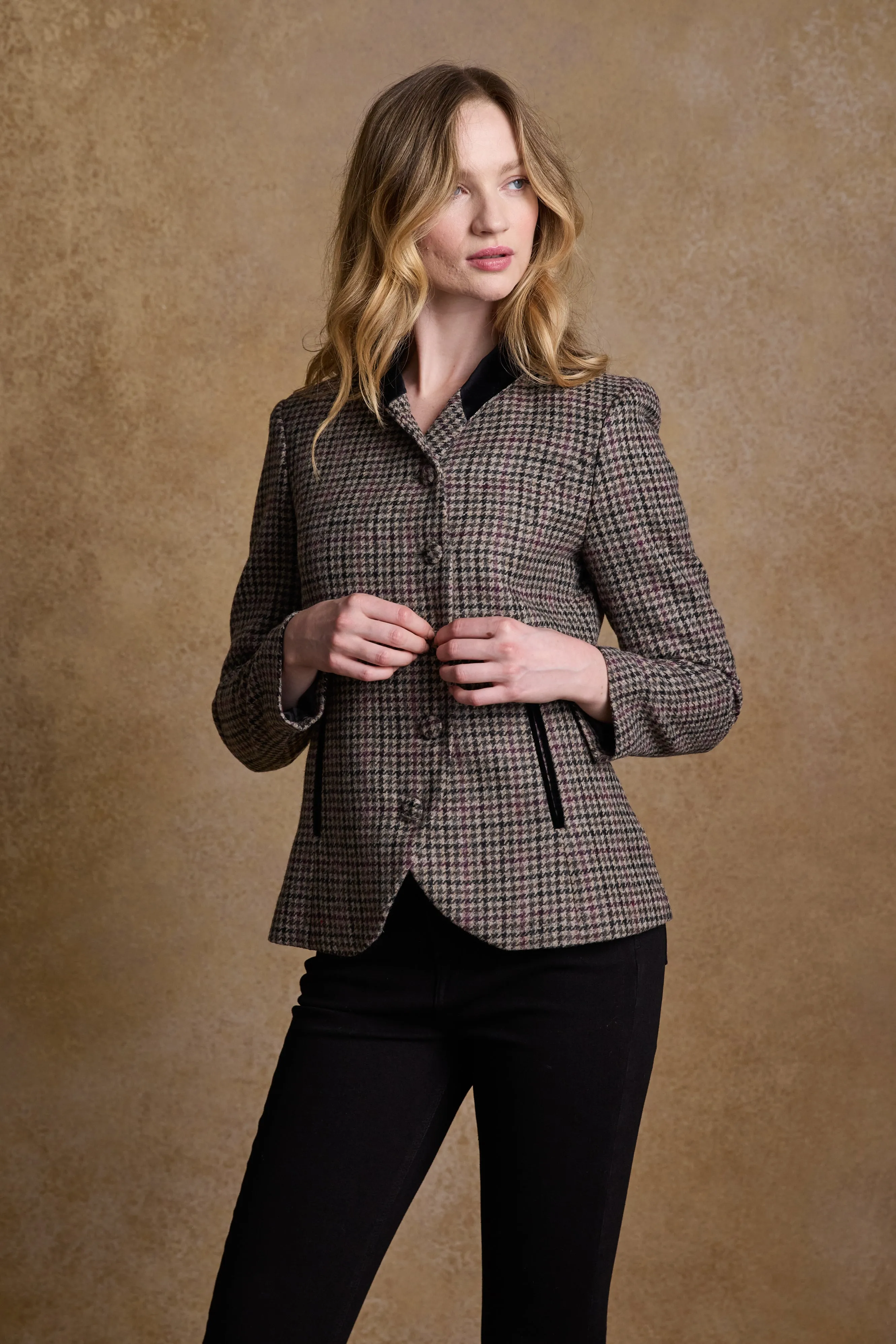 Nicole Tweed Jacket - Plum Hacking Check