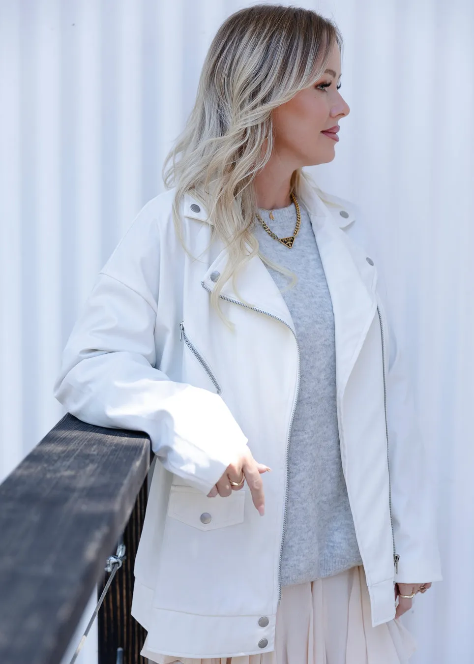 Nomad Oversized Biker Jacket in Ivory