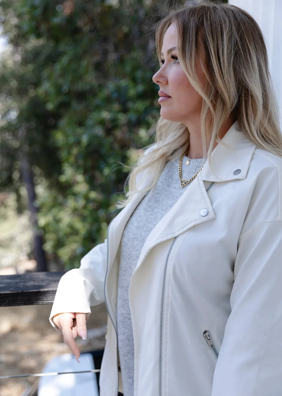 Nomad Oversized Biker Jacket in Ivory