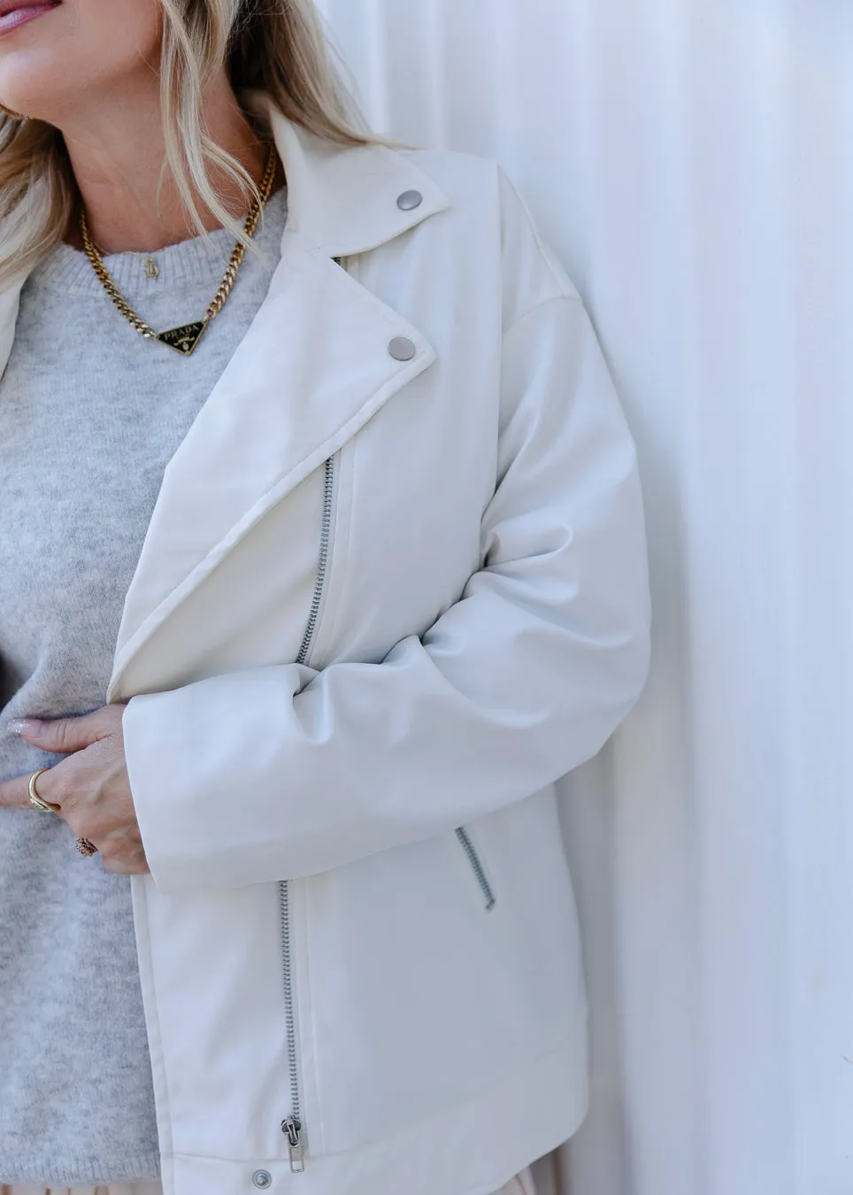 Nomad Oversized Biker Jacket in Ivory