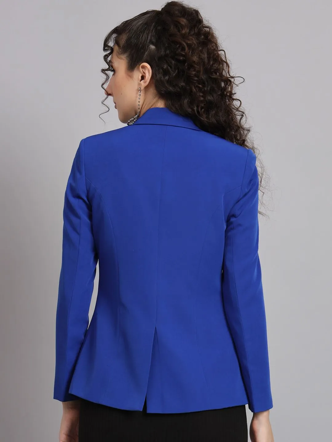 Notch Collar Polyester Blazer - Ink Blue