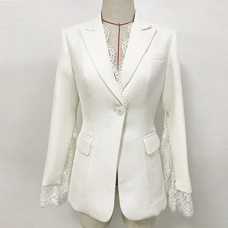 Opulent, Women's Jacket with Slit Sleeves and Lace Edge Decoration