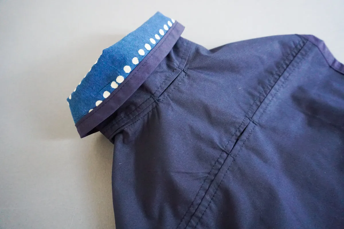 Rain Jacket: Navy/Indigo Block Printed with Running Spots