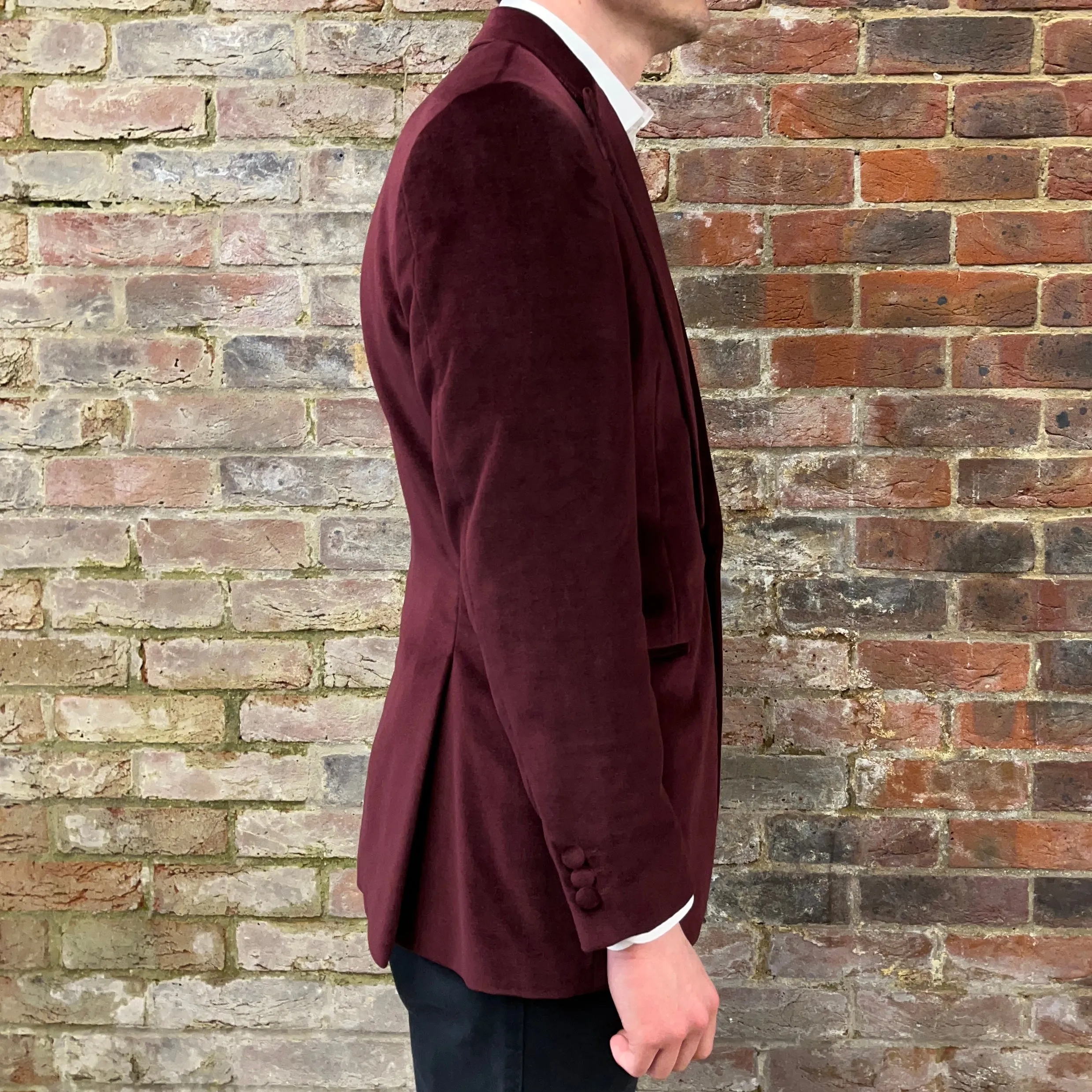 Regent - 'Raymond' Smoking Jacket - Burgundy Red Velvet 310g