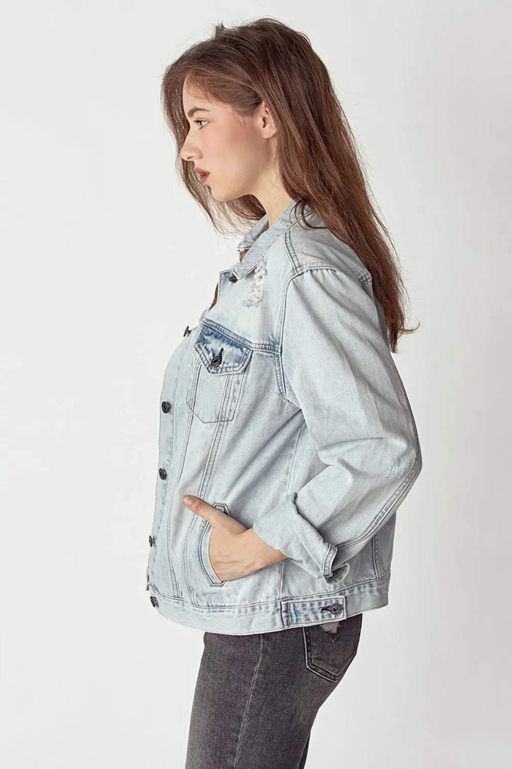 RISEN Distressed Button Up Jacket