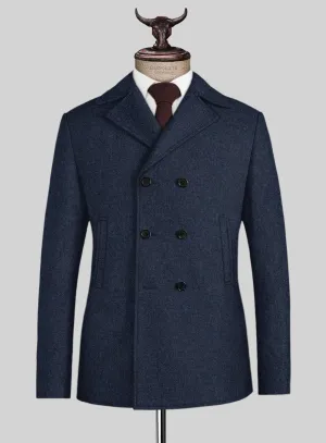 Royal Blue Denim Tweed Pea Coat