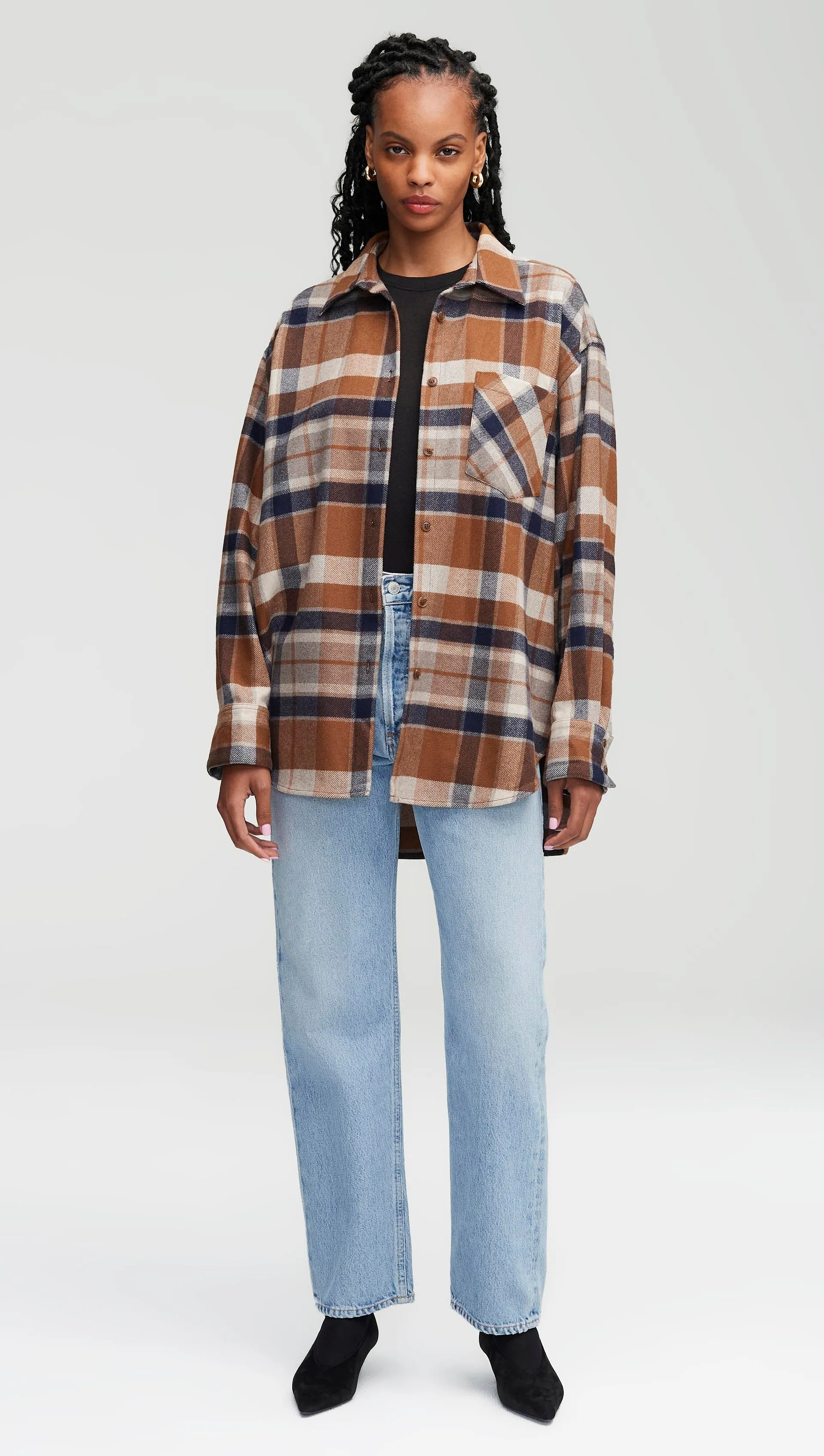 Shirt Jacket in Wool Plaid | Brown Plaid