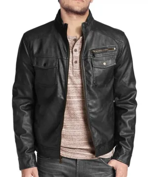 Stylish Men's Black Leather Biker Jacket