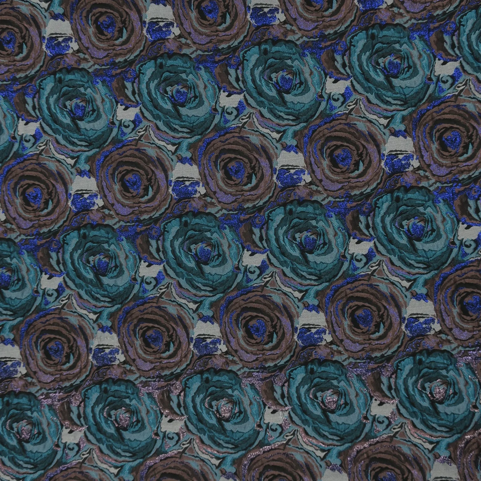 Turquoise and Blue Floral Textured Brocade Fabric