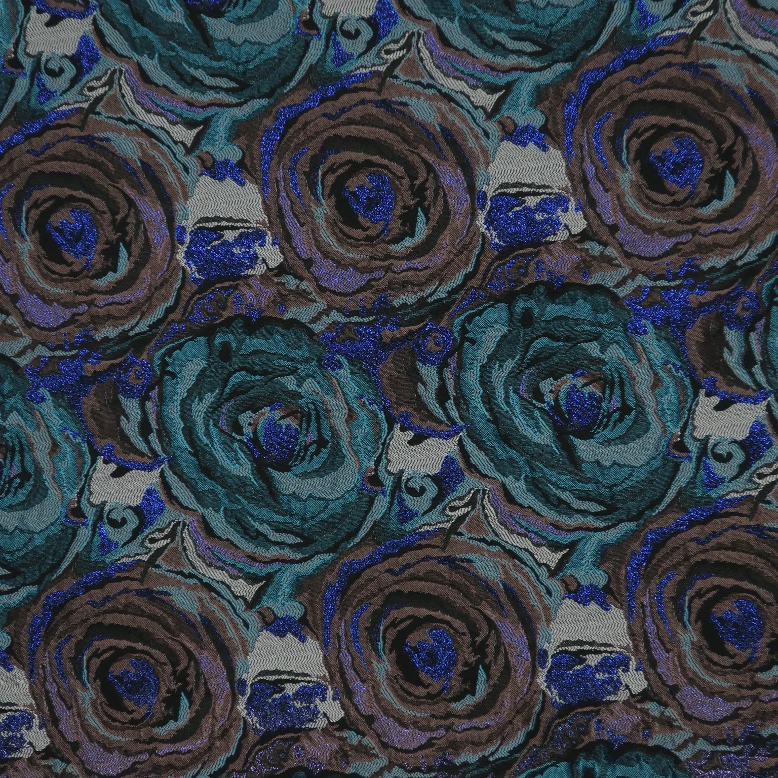 Turquoise and Blue Floral Textured Brocade Fabric