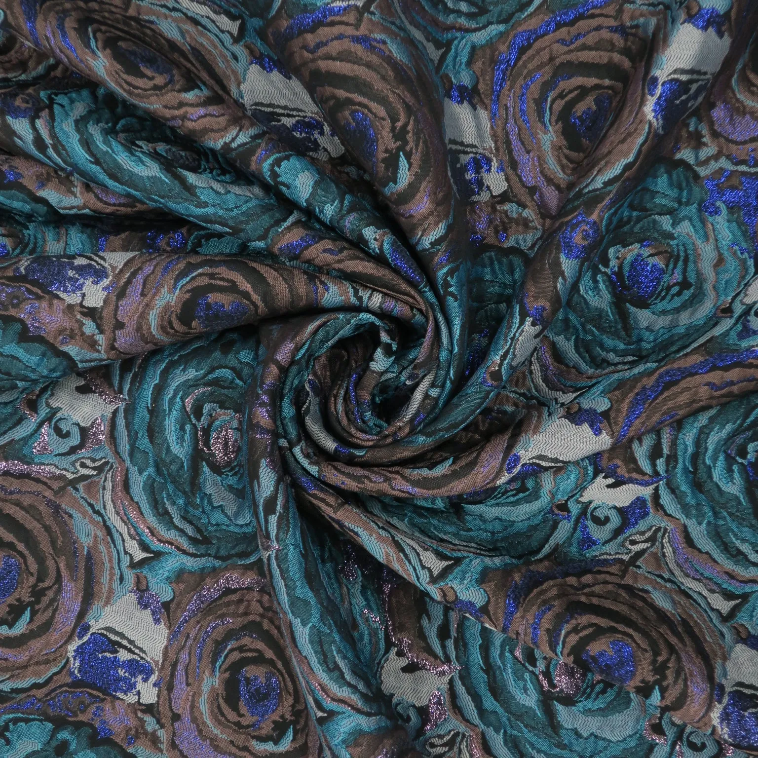 Turquoise and Blue Floral Textured Brocade Fabric