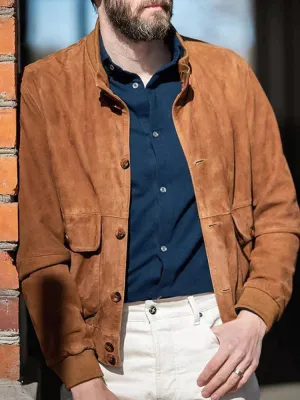 versatile solid color casual suede jacket