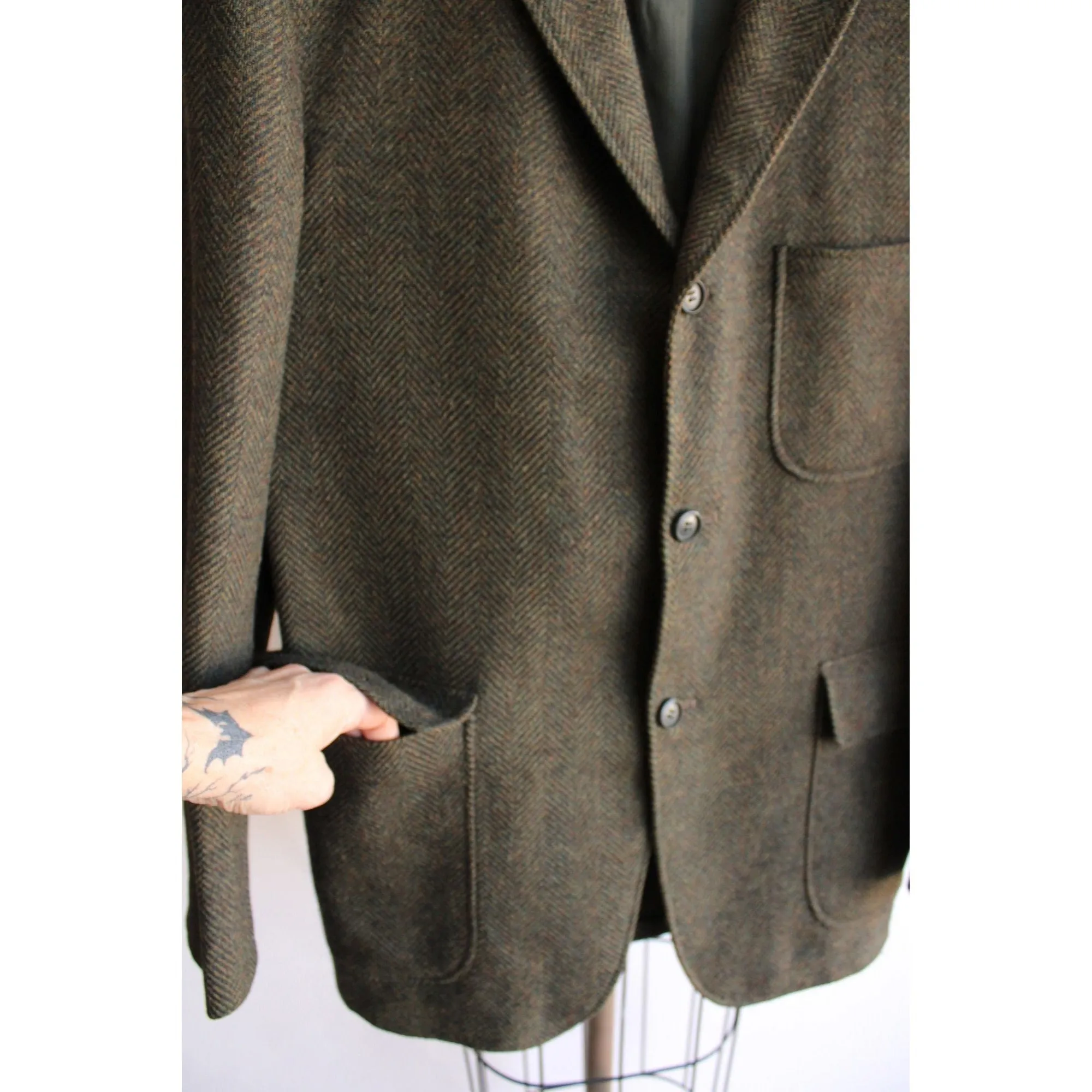 Vintage 1960s 1970s Green Wool Tweed Jacket