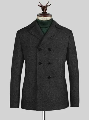 Vintage Rope Weave Charcoal Tweed Pea Coat