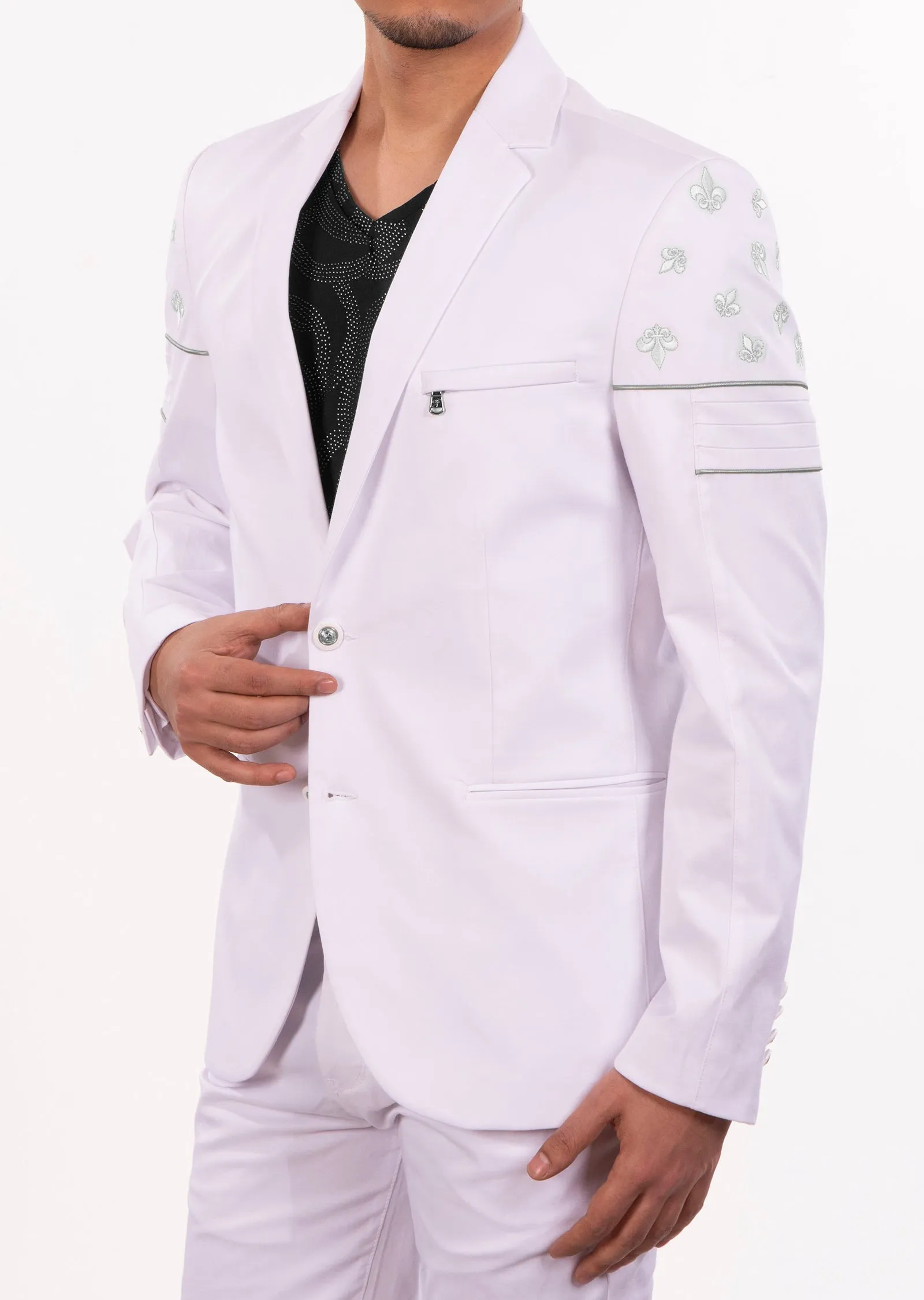 White Micro "Fleur De Lis" Blazer