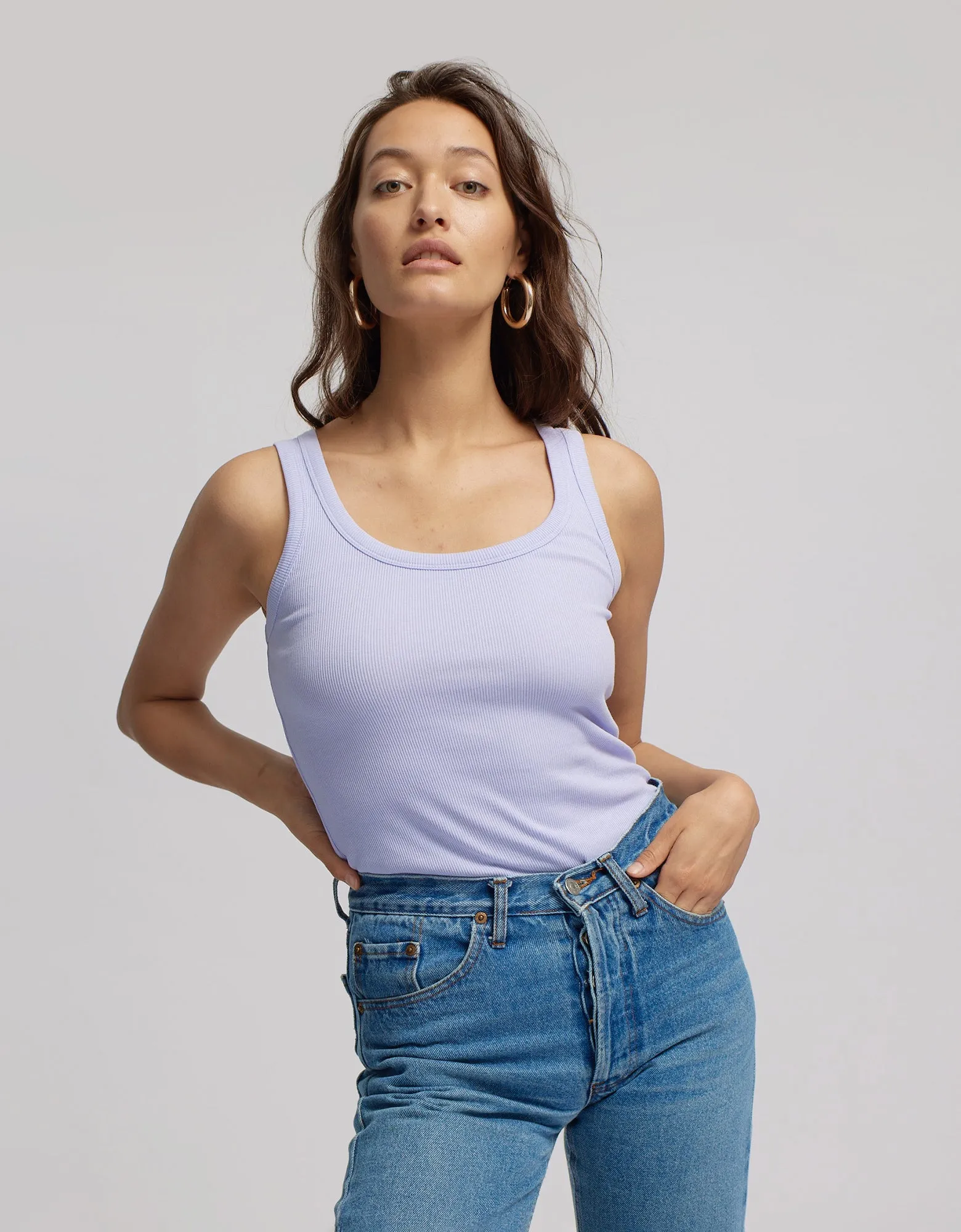 Women Organic Rib Tank Top - Soft Lavender