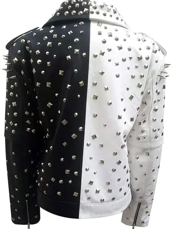 Women's Black and Silver Spiked Studded Biker Leather Jacket