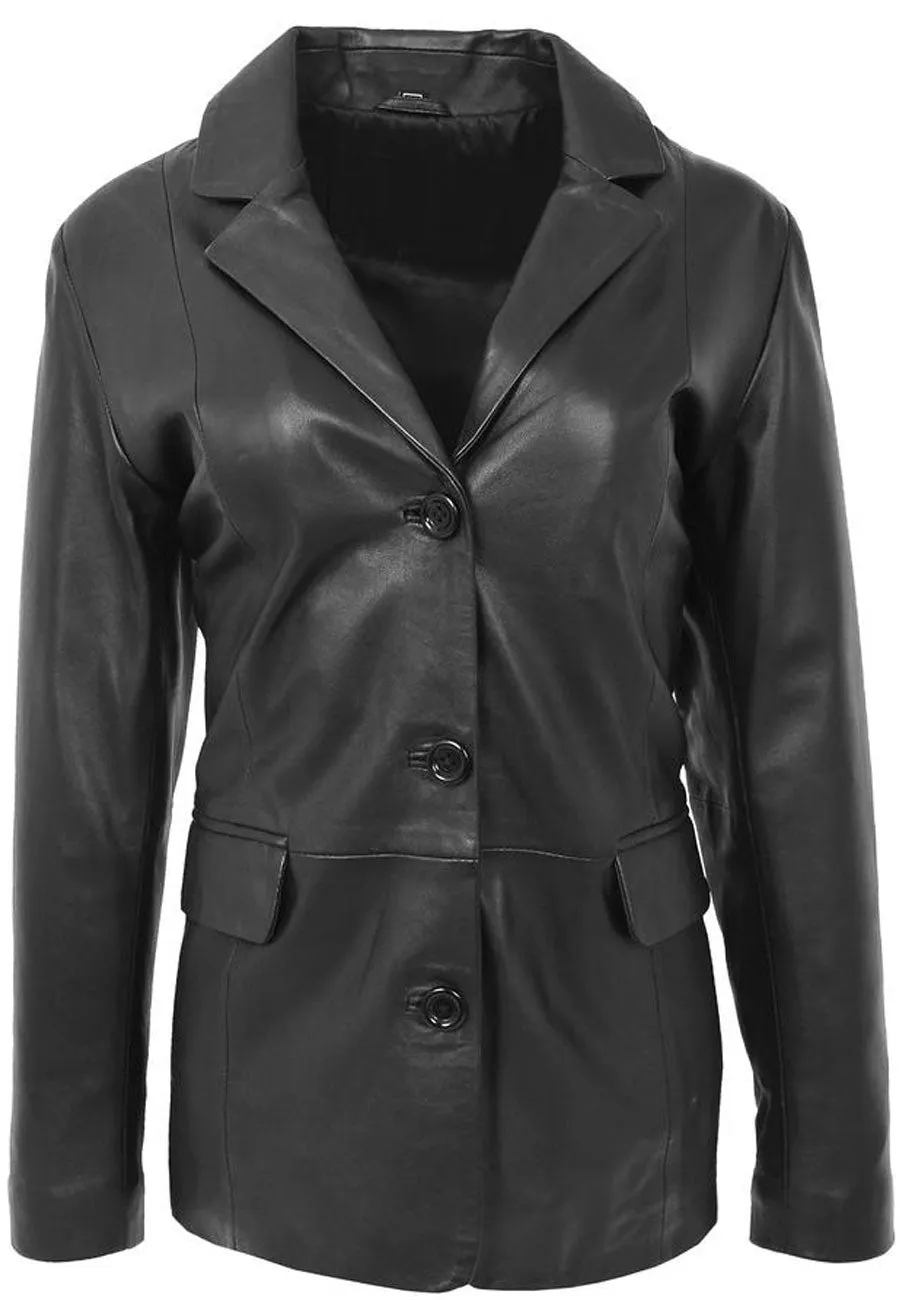 Women's Classic Black Sheepskin Leather Blazer