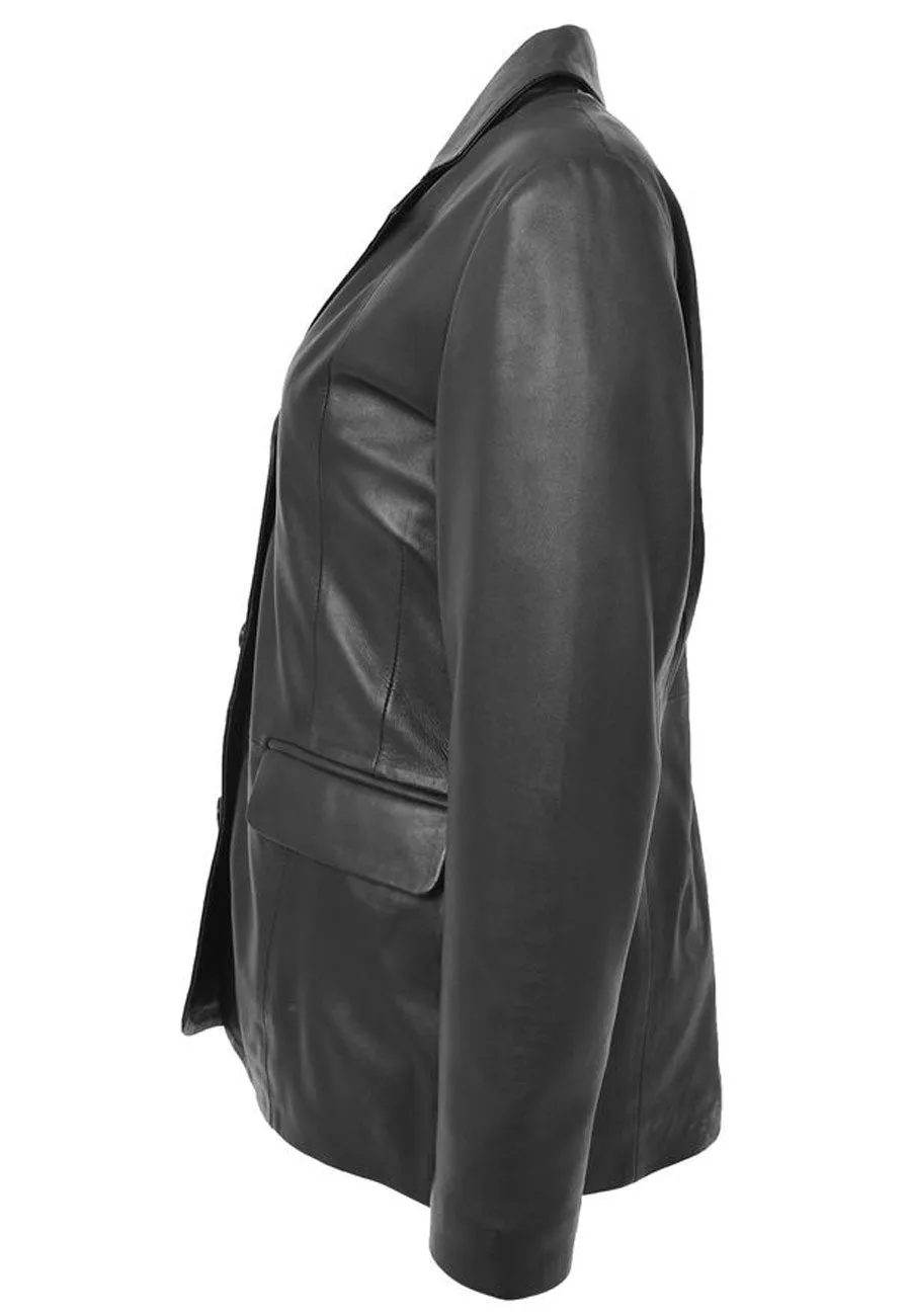 Women's Classic Black Sheepskin Leather Blazer