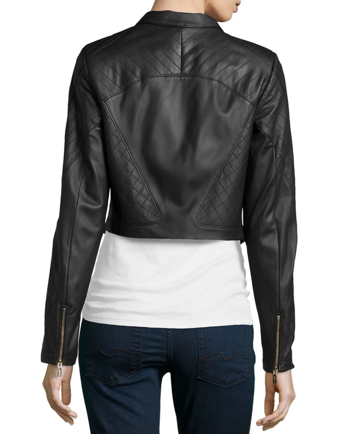 Women's Cropped Black Leather Jacket WJ051