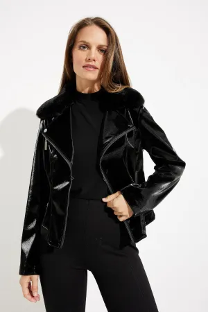 Women's Joseph Ribkoff | Faux Fur Accent Moto Jacket | Black