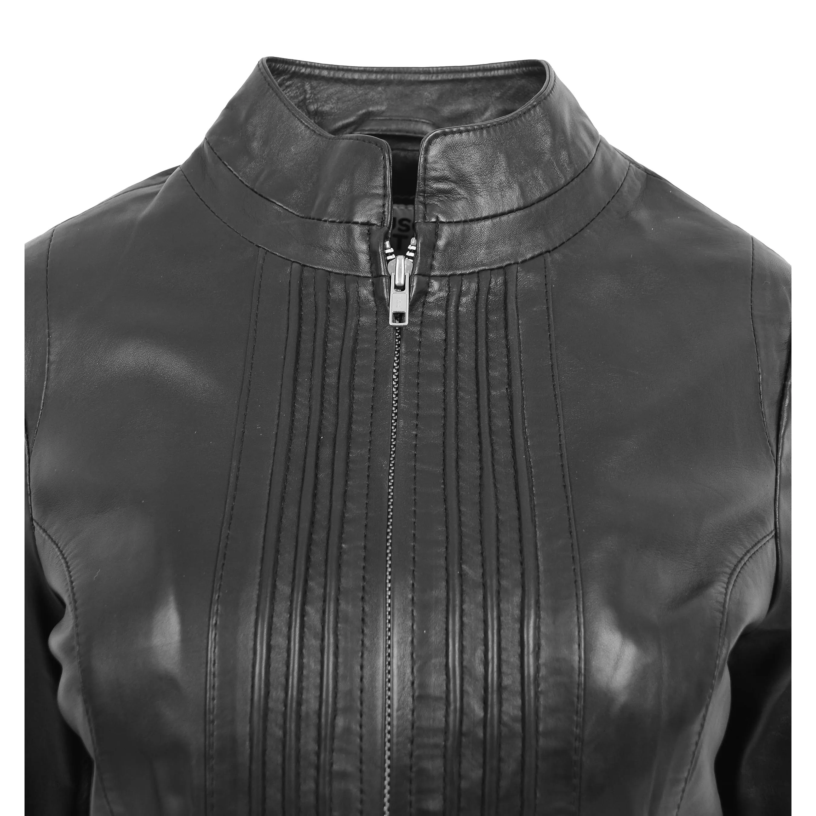 Womens Leather Casual Standing Collar Jacket Ivy Black