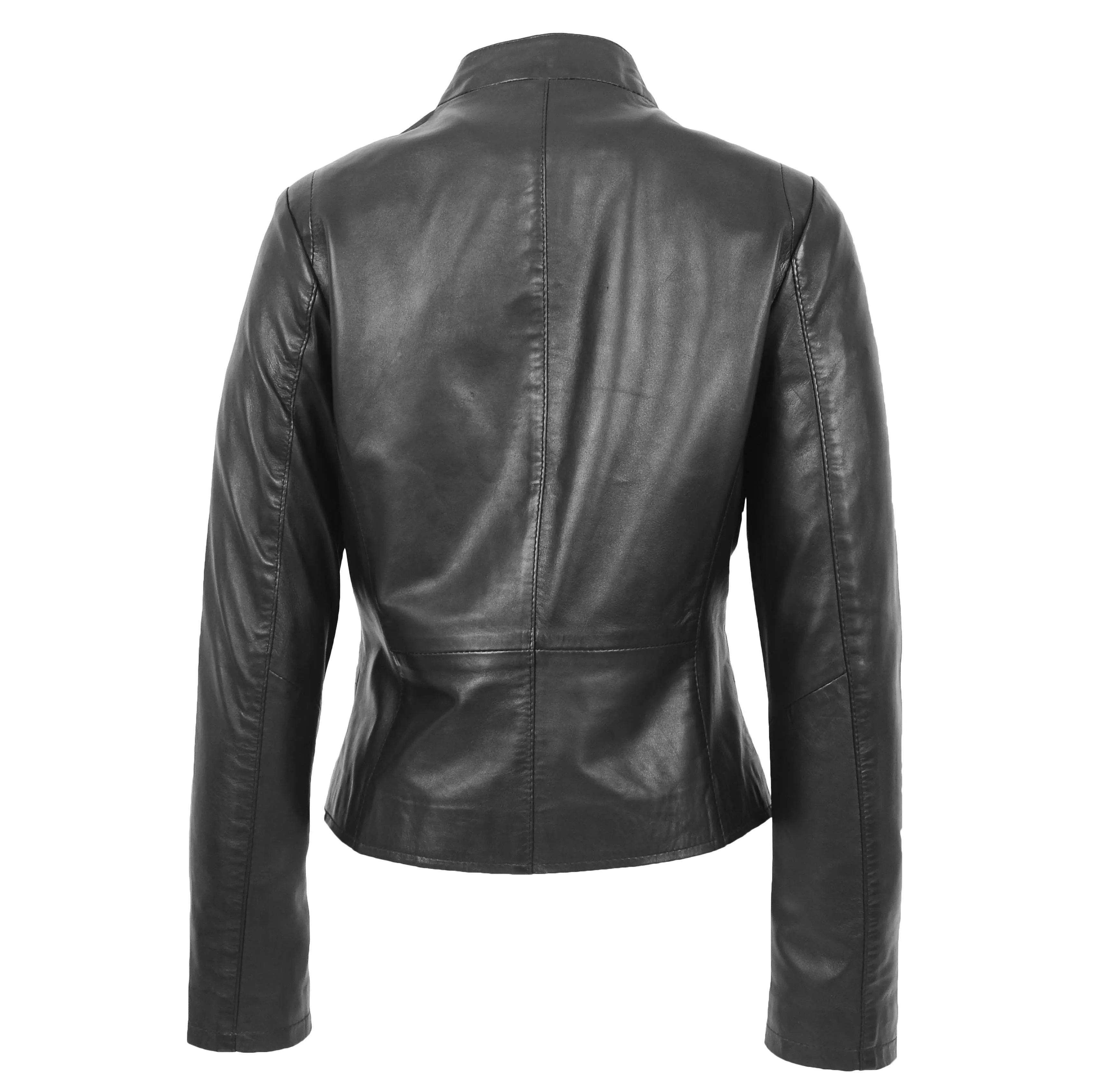 Womens Leather Casual Standing Collar Jacket Ivy Black