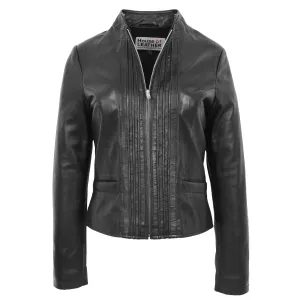 Womens Leather Casual Standing Collar Jacket Ivy Black